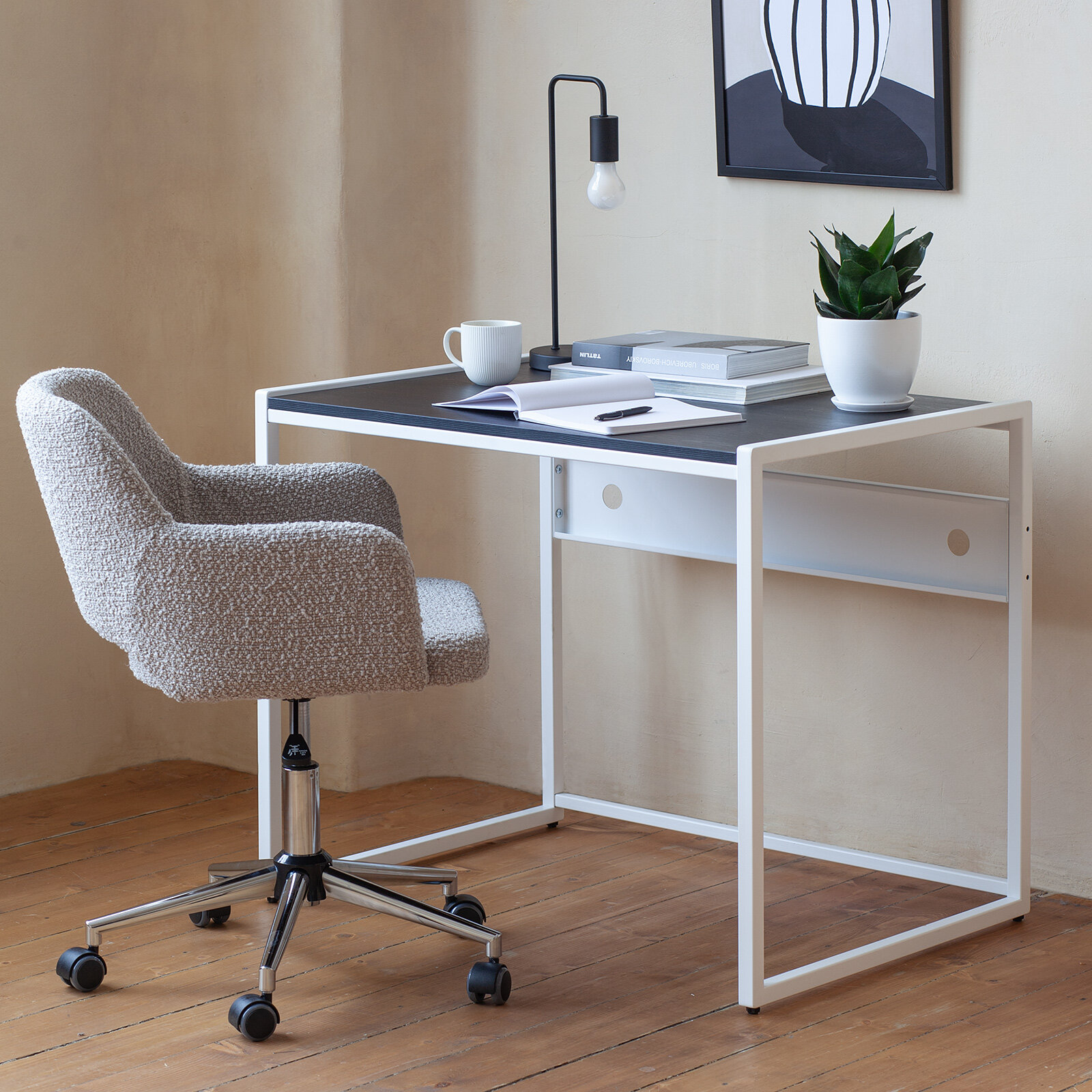 фото Стол письменный модульный Rimini, 900х650х750, белый, ЛДСП Черный