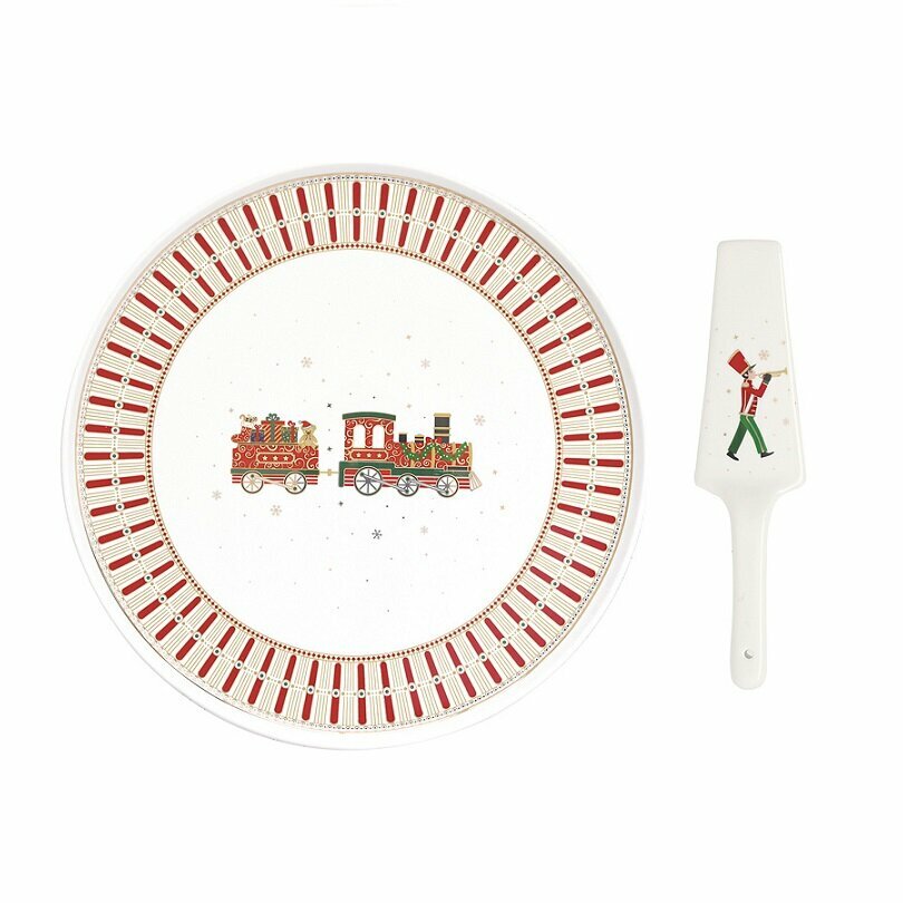 фото Блюдо для торта с лопаткой "Полярный экспресс", 32 см, фарфор, Easy Life, EL-R1112_EXPR