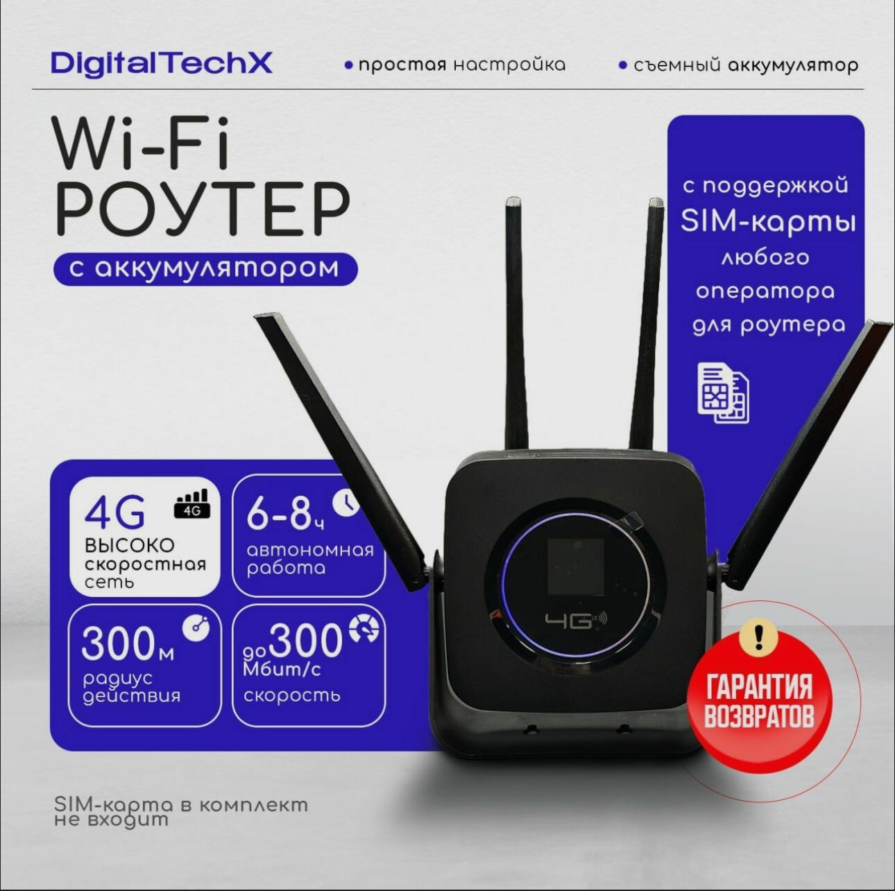 Роутер wi-fi с сим-картой 4G и аккумулятором