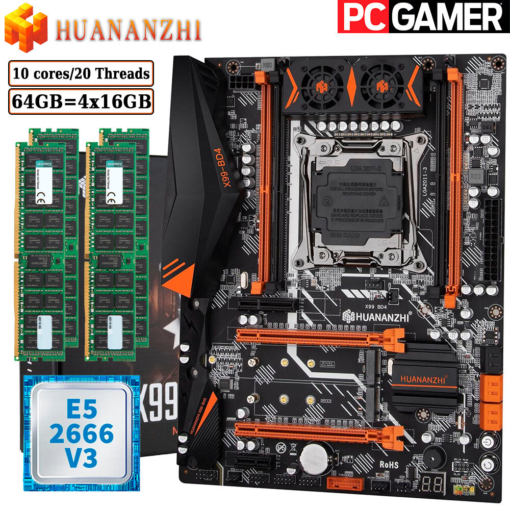 Комплект материнская плата Huananzhi X99-BD4 + Xeon 2666V3 + 64GB ECC 4x16GB