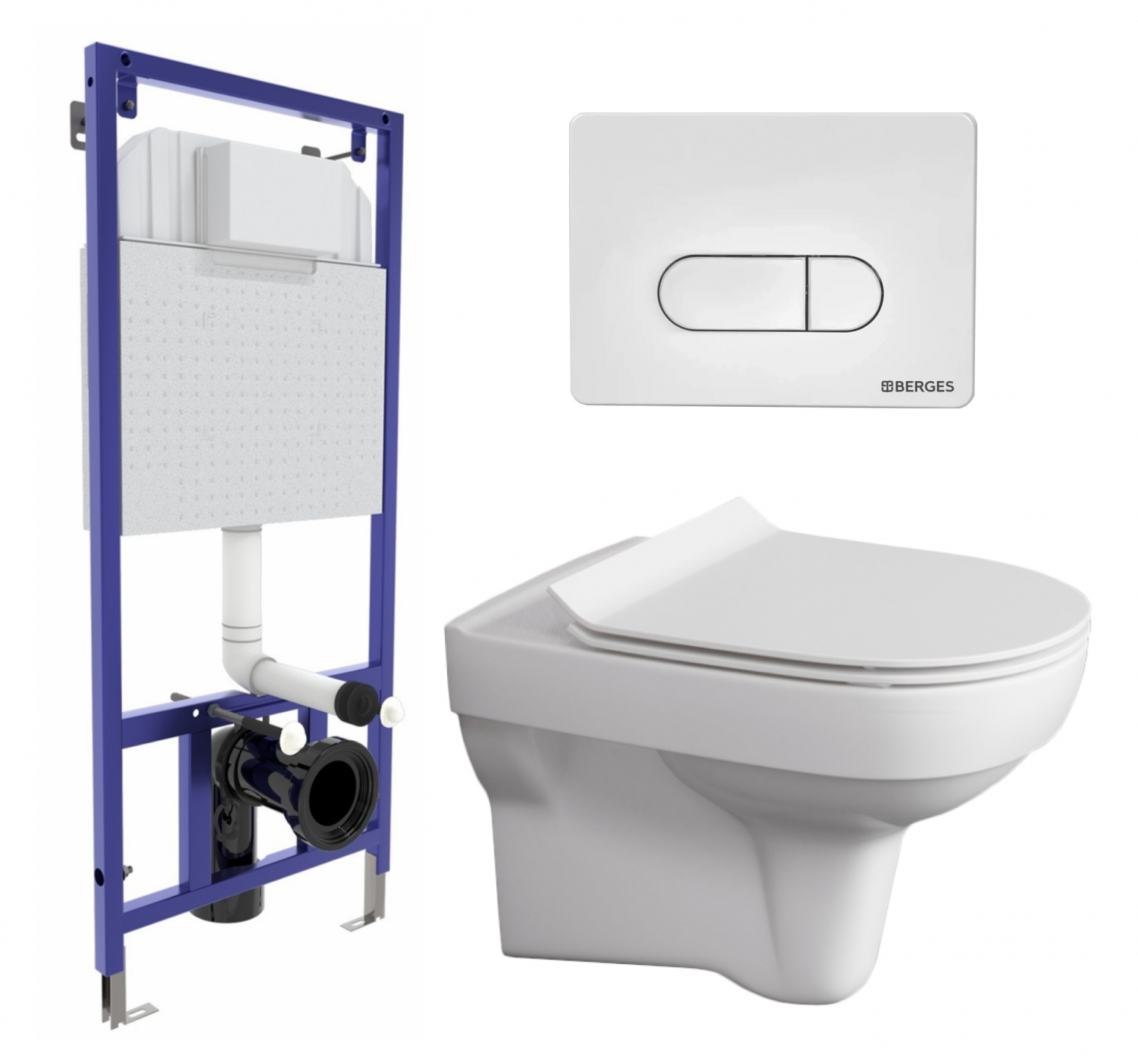 фото Комплект 3 в 1 инсталляция Berges Wasserhaus Novum 040231 + Унитаз подвесной Cersanit City New + кнопка белая