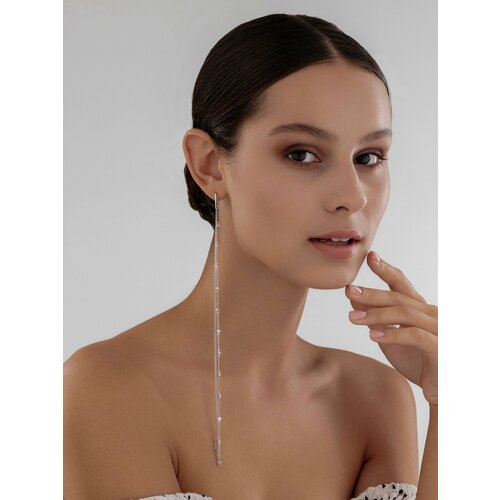 Серьги Golden City GOLDEN CITY, серебро, 925 проба, родирование, фианит, длина 22 см, серебряный