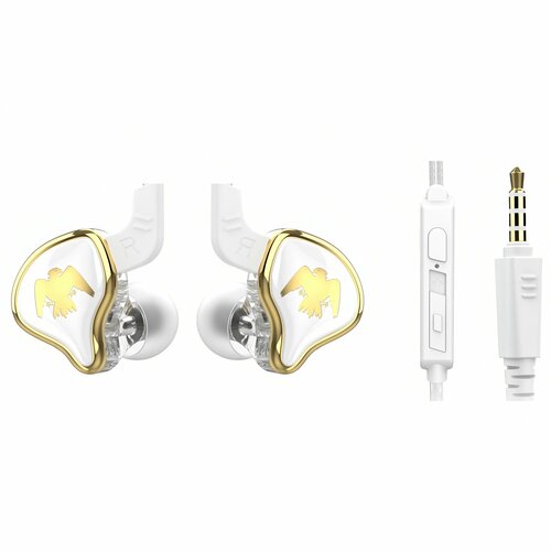 Внутриканальные наушники QKZ AK6 Ares проводные Hi-Fi наушники с гарнитурой 35 мм mini jack металлический белый золотой 60100₽
