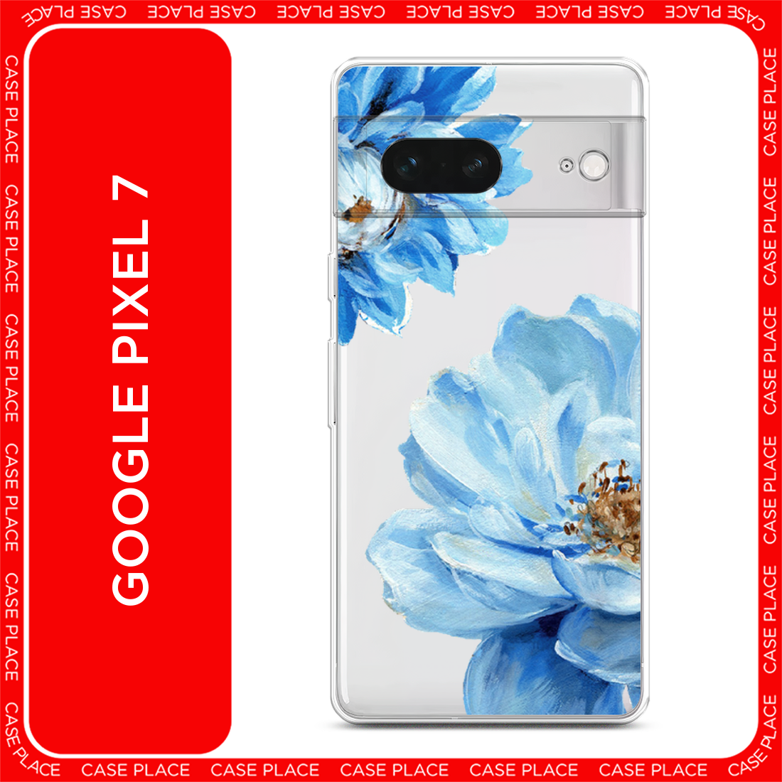 Чехол на Google Pixel 7 / Гугл Пиксель 7 с принтом Голубые клематисы, прозрачный