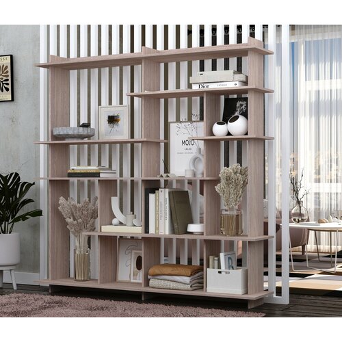 Этажерка с полками ассиметричная, для книг, для игрушек, Есэндвич L Лаворо 190х35х190 см (Анкор светлый)