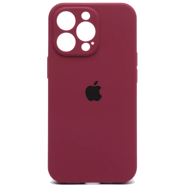 Чехол iPhone 14 Pro Max Silicon Сase APL WS (закрытый низ+камера) с лого, багровый