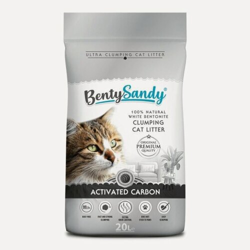 Изображение товара Наполнитель для кошачьих туалетов Bentysandy Activated Carbon комкующийся, бентонитовый, с активированным углем, 17,2 кг (20 л)