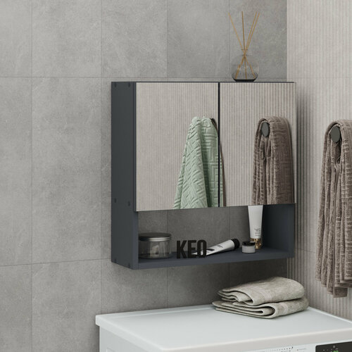Шкаф с зеркалом навесной в ванную для ванной прихожей подвесной деревянный Кео ШКН-150 графит 500х173х500 мм 3135₽
