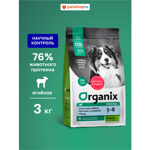 Organix сухой корм для взрослых собак средних и крупных пород, с ягненком, фруктами и овощами - 3 кг