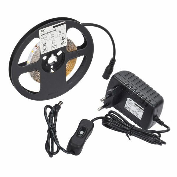 Комплект светодиодной ленты Белый теплый LSR1-1-060-20-1-05-S1 "Сделай сам" (лента LED 5м LSR-2835WW60-4,8-IP20-12В + драйвер + выключатель) IEK