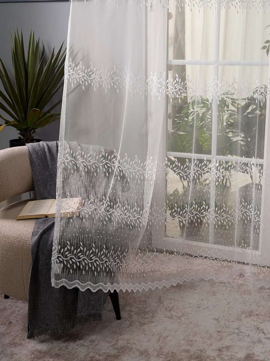 Тюль сетка с вышивкой SANPA HOME, в гостиную спальню 300х260 см, шторная лента — фото 1