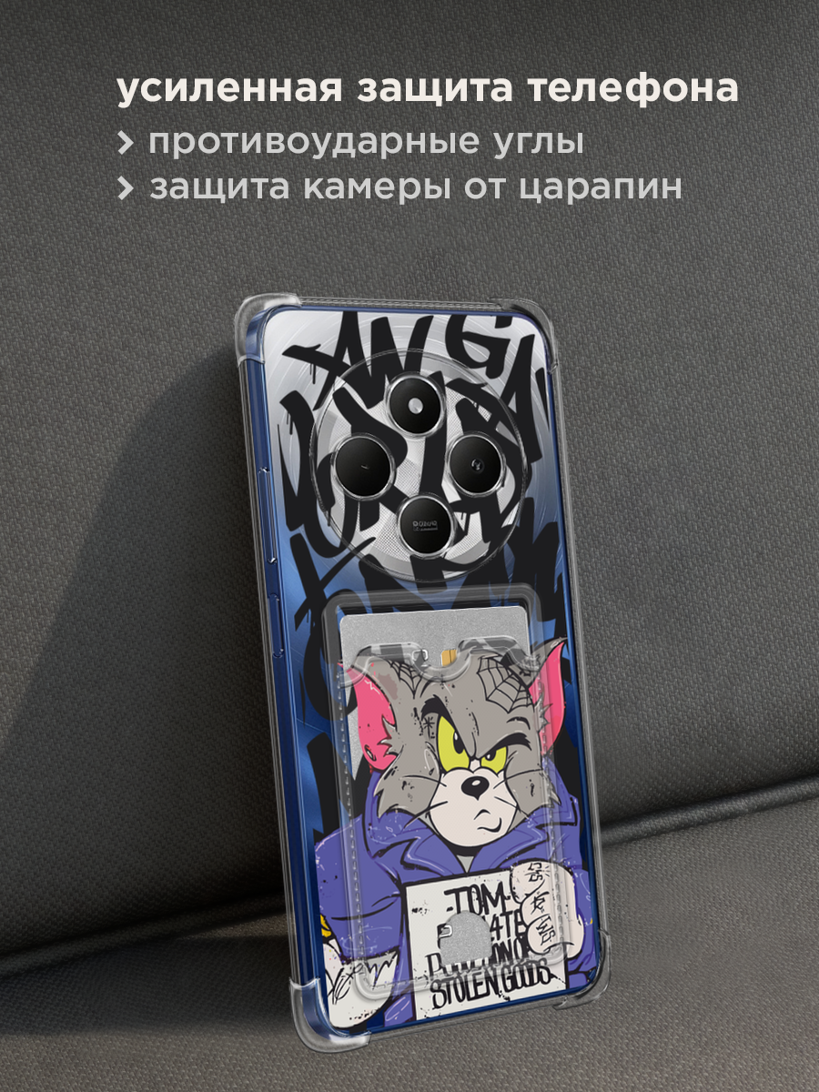 Чехол на Xiaomi Redmi 14C/Poco C75 4G/Redmi A4 5G/Poco M7 5G (Сяоми Редми 14C/Поко C75 4G/Редми А4 5G/Поко M7 5G) с картой и принтом Том и Джерри — фото 1