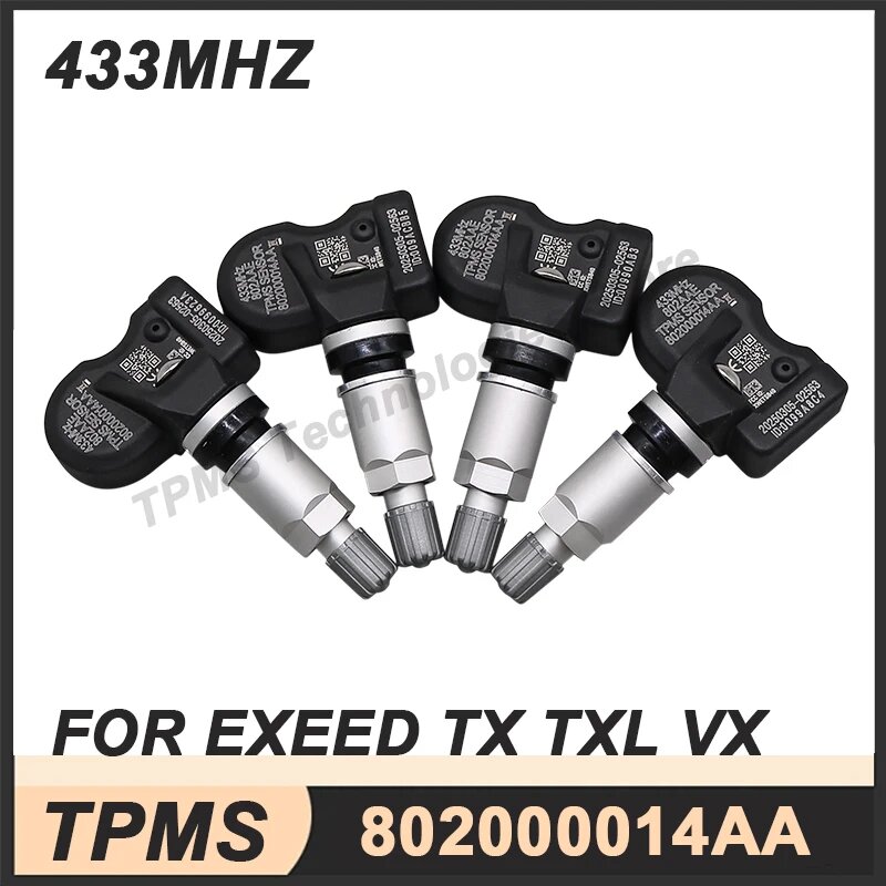 4 шт. датчик контроля давления в шинах TPMS датчик TPMS для Exeed TX TXL 2019-2023 VX 2021-2025 802000014 AA 433 МГц, 4PCS