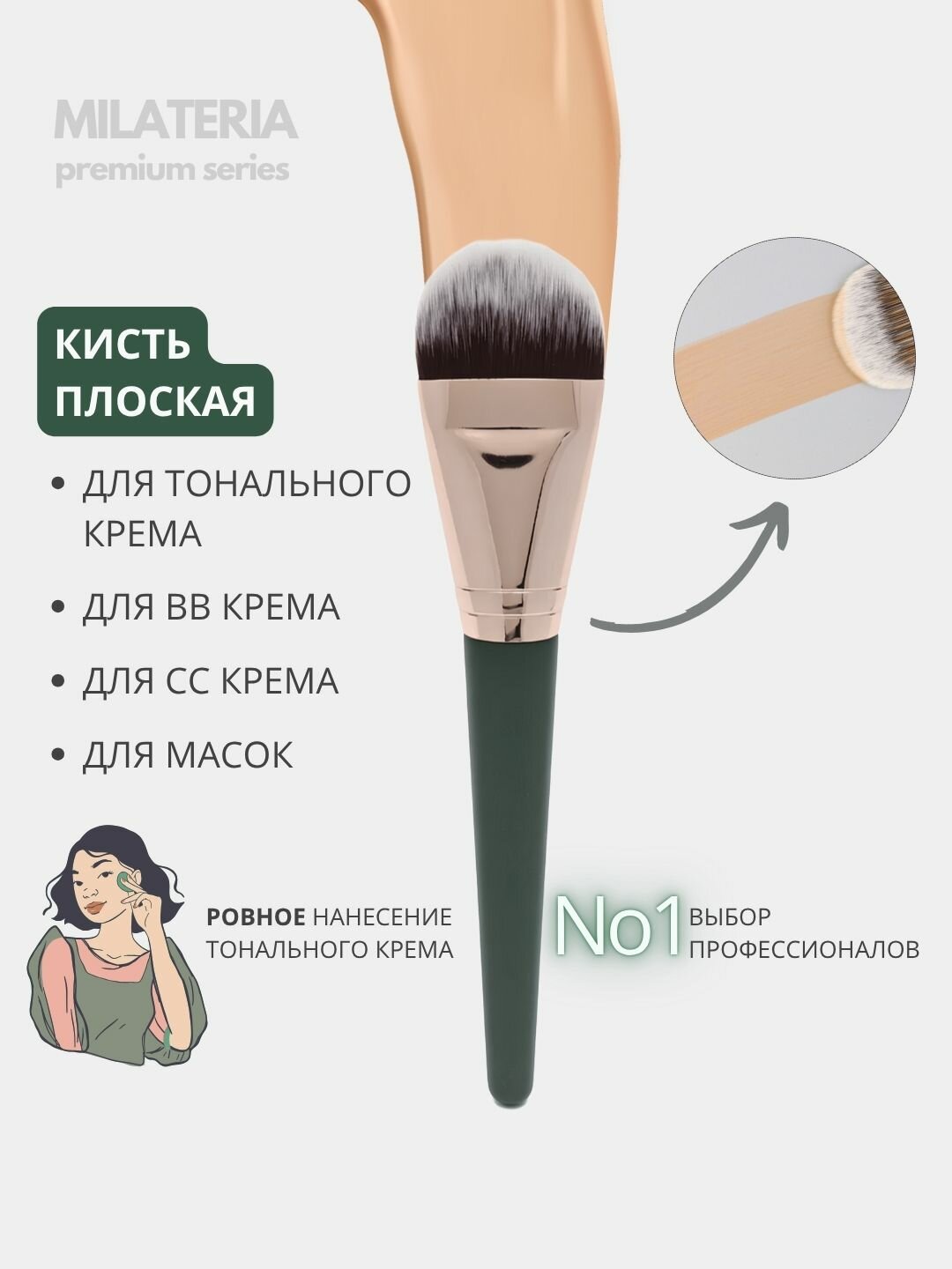 Профессиональная плоская кисть для макияжа лица и нанесения тональных средств, пудры, румян, теней, кремовой основы