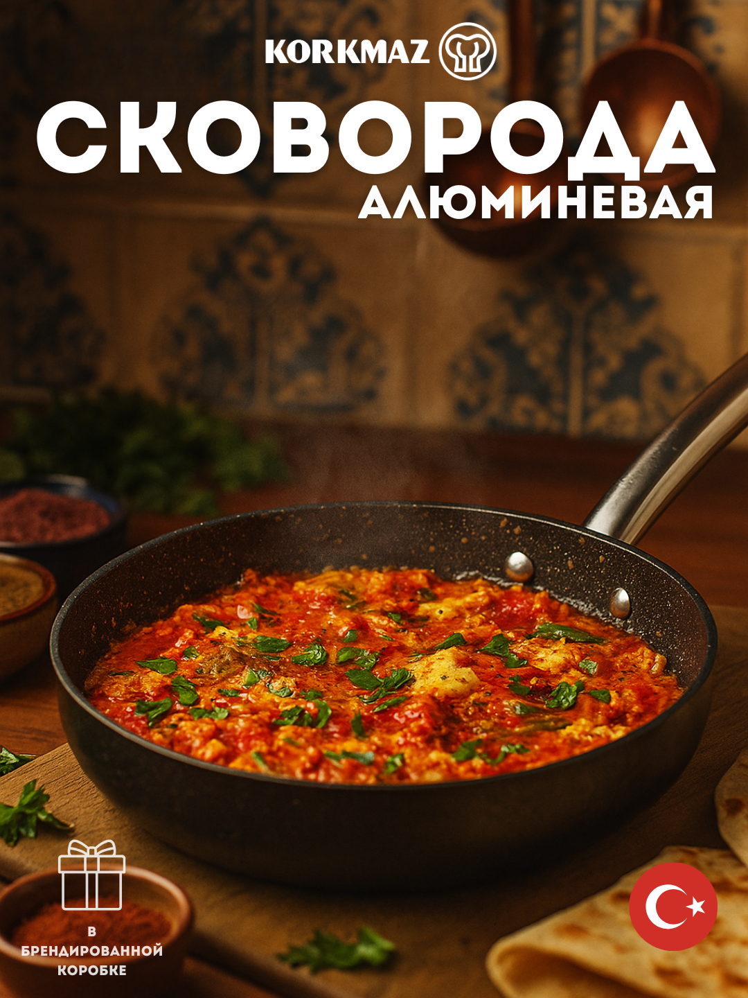 Сковорода KORKMAZ PROLINE NERO A2832 1,5 л, 24×4,7 см, литой алюминий с антипригарным покрытием и крышкой