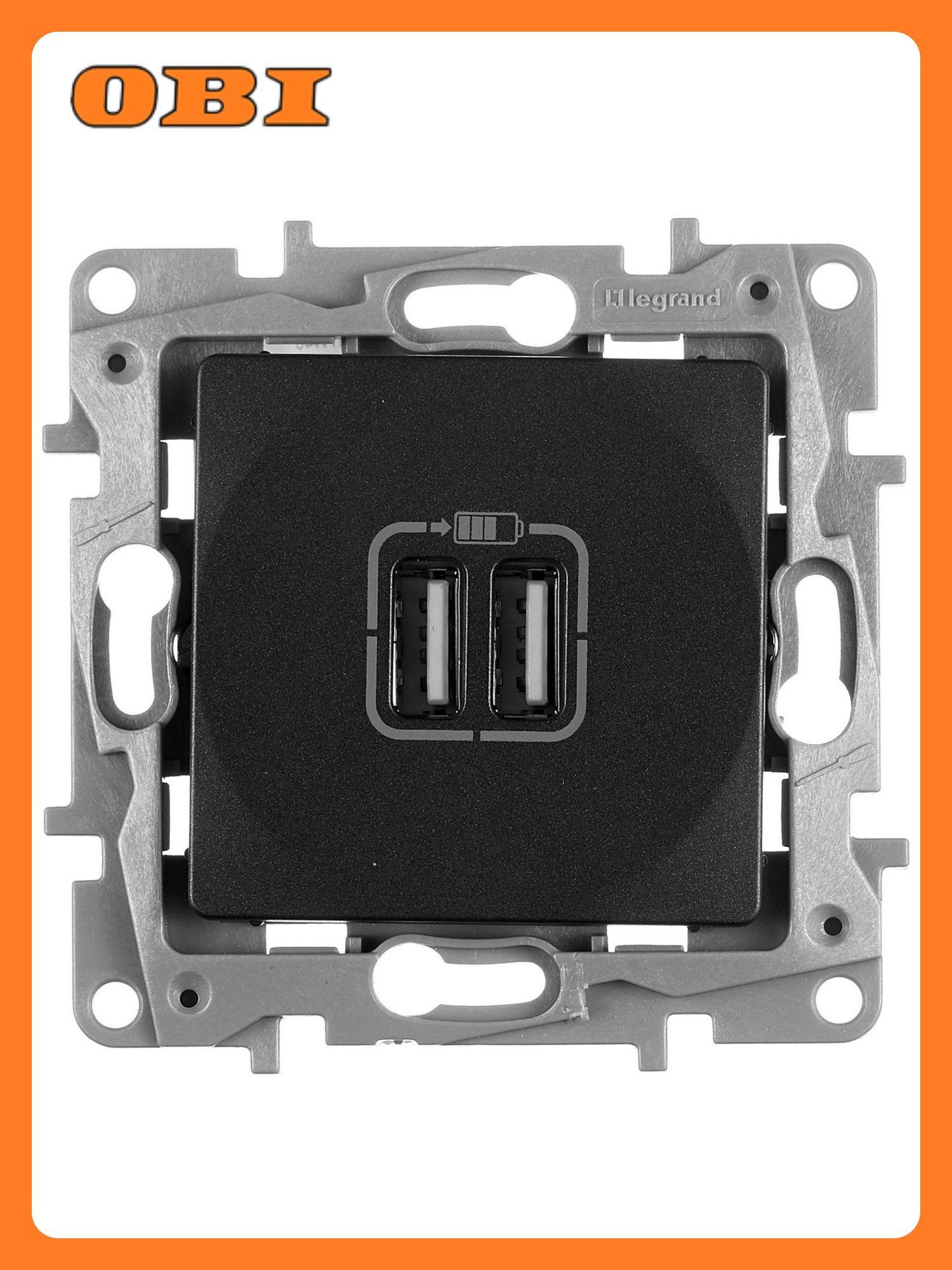 Розетка Legrand Etika 672694 скрытый монтаж черная 2 гнезда 1 клавиша