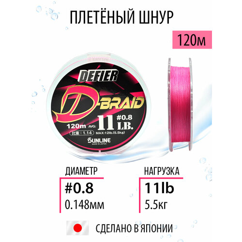 Плетёный шнур Sunline Shooter Defier D-Braid Pink 120m #0.8/11lb