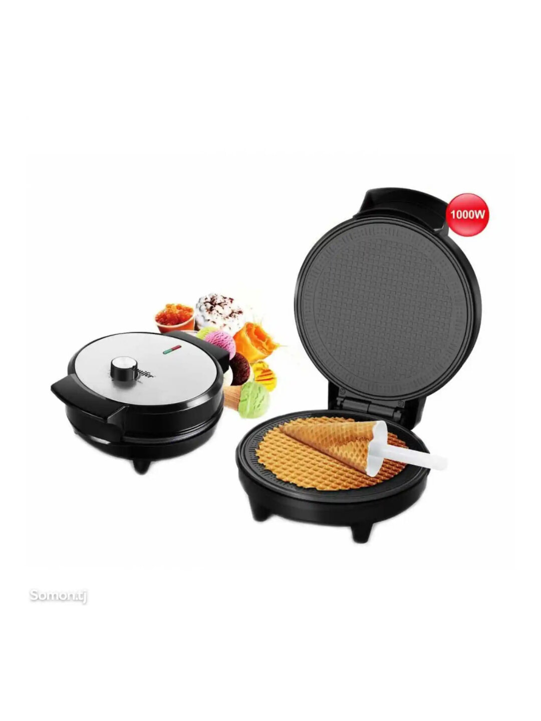 Электрическая вафельница с рожком — Sonifer SF-6094Это бытовая электрическая вафельница мощностью 1000 В