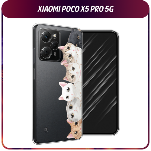 Силиконовый чехол на Xiaomi Poco X5 Pro 5G / Сяоми Поко X5 Про 5G Котики, прозрачный силиконовый чехол hanya oni mask на xiaomi poco x5 pro 5g сяоми поко x5 про 5g