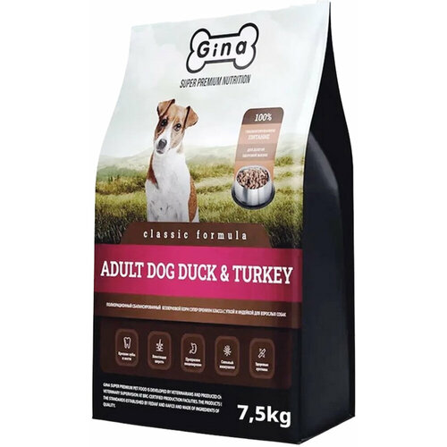 Gina Grain Free Adult Dog Duck & Turkey, Джина 7,5 кг