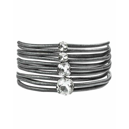 Колье, искусственный камень, кристаллы Swarovski, длина 40 см, серый