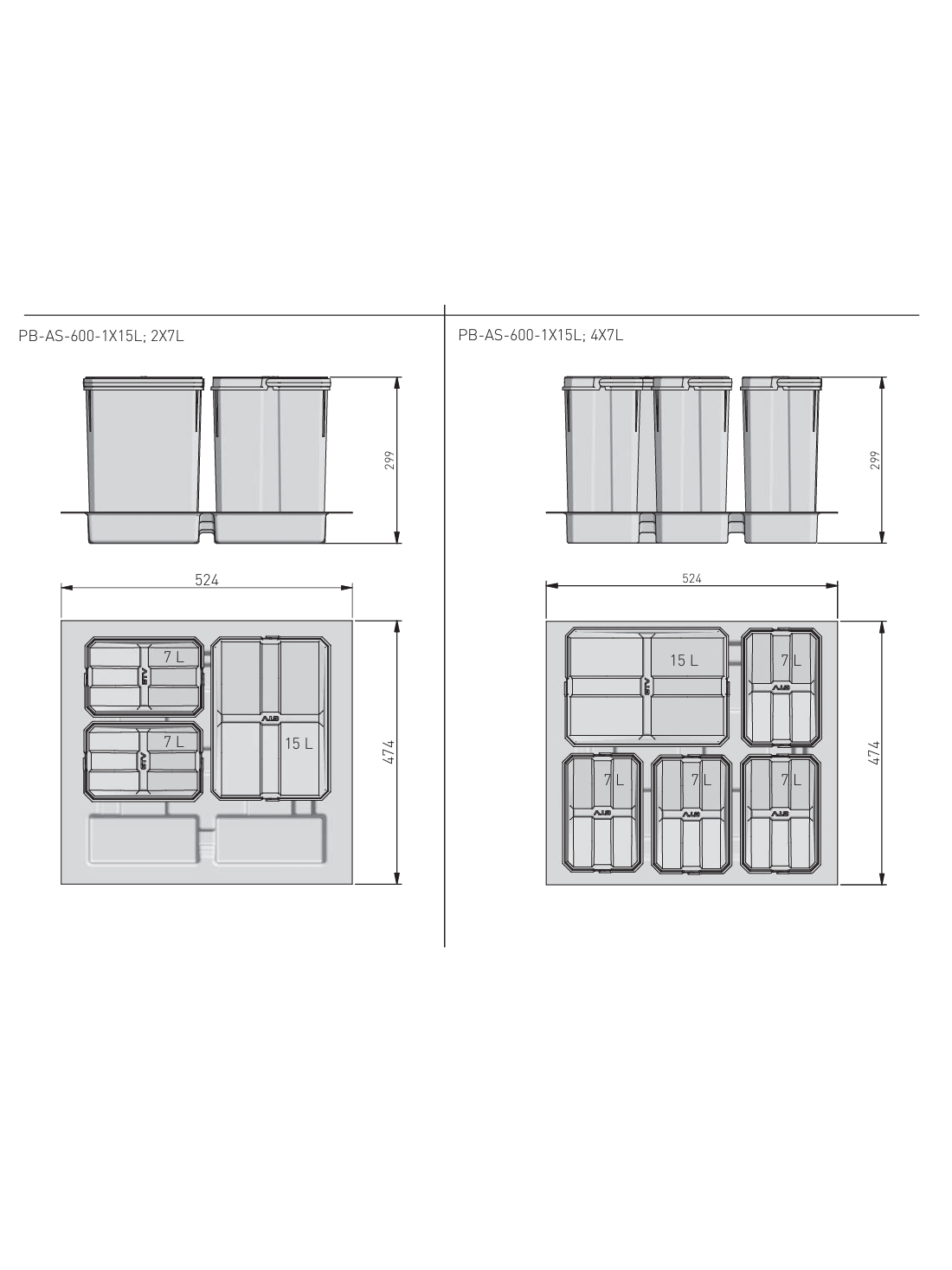Комплект ведер AxiSpace для модуля 900 мм (4x15L) антрацит GTV - фото №11