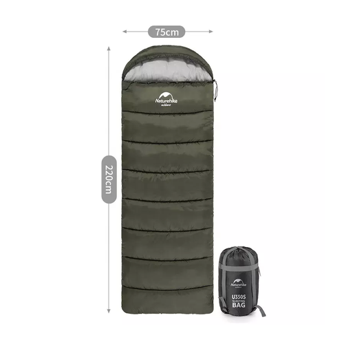 Мешок спальный Naturehike U350, (190х30)х75 см, (правый) (ТК: +1°C), темно-зеленый