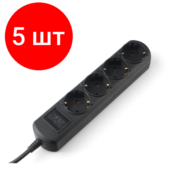 Комплект 5 штук, Удлинитель Power Cube 1.5м, 4р, без выкл., 16А черн. (PC-2B-1.5M)