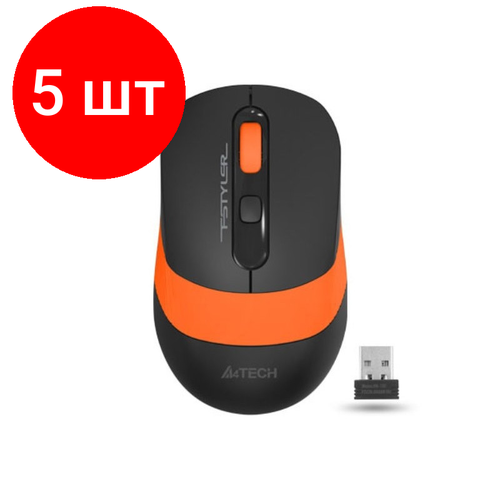 Комплект 5 штук Мышь компьютерная A4 Fstyler FG10 беспроводная 2000dpi черныйоранжевый 904900₽