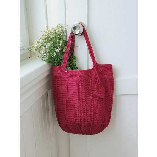 фото Сумка шоппер , фактура вязаная, красный нет бренда