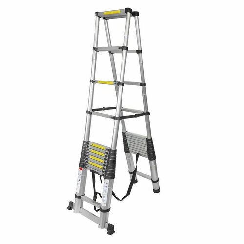 Лестница-стремянка телескопическая алюминиевая двухсекционная 4141м1414ступенек max нагрузка 150кг вес 243кг 34820₽