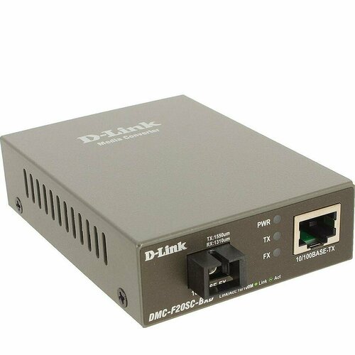 Медиаконвертер D-Link Медиаконвертер D-Link DMC-F20SC-BXD Разъемы на входе RJ-45 Разъемы на выходе SC Скорость передачи 100Мбит/с дистанция передачи