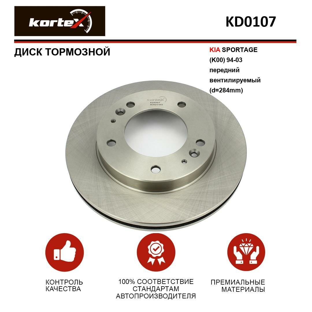 Тормозной диск Kortex для Kia Sportage (K00) 94-03 перед. вент.(d-284mm) OEM 0K01133251 0K01133251D 0K0113325XC 0K01A33251 0K01A3325X 92104400