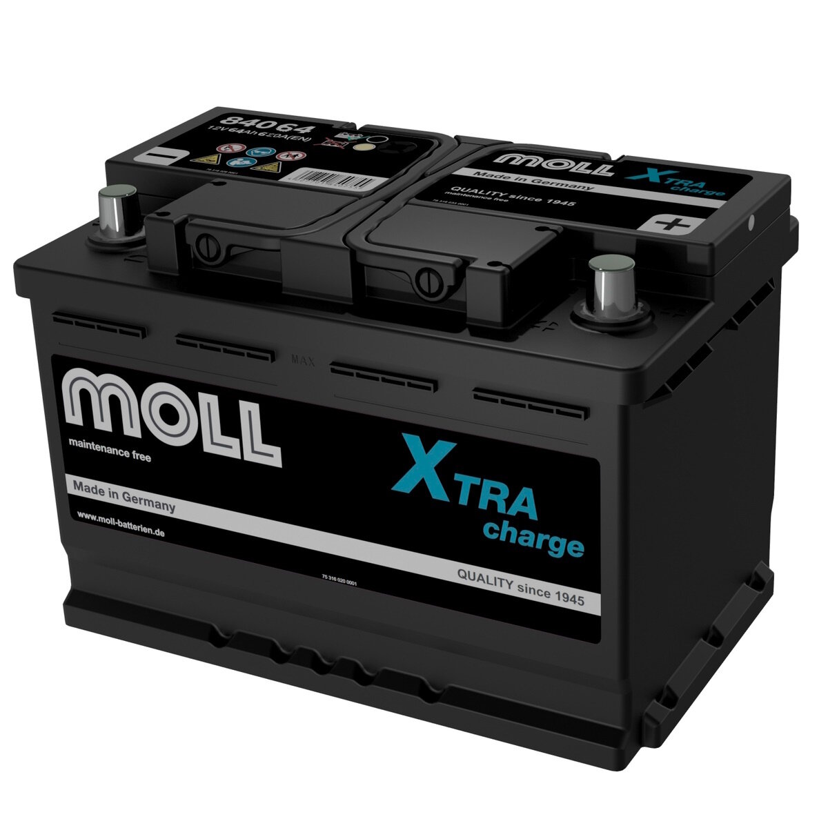 Авто аккумулятор MOLL XTRA charge 64R (12В 64Ач 620А 242х175х190) обр. пол.