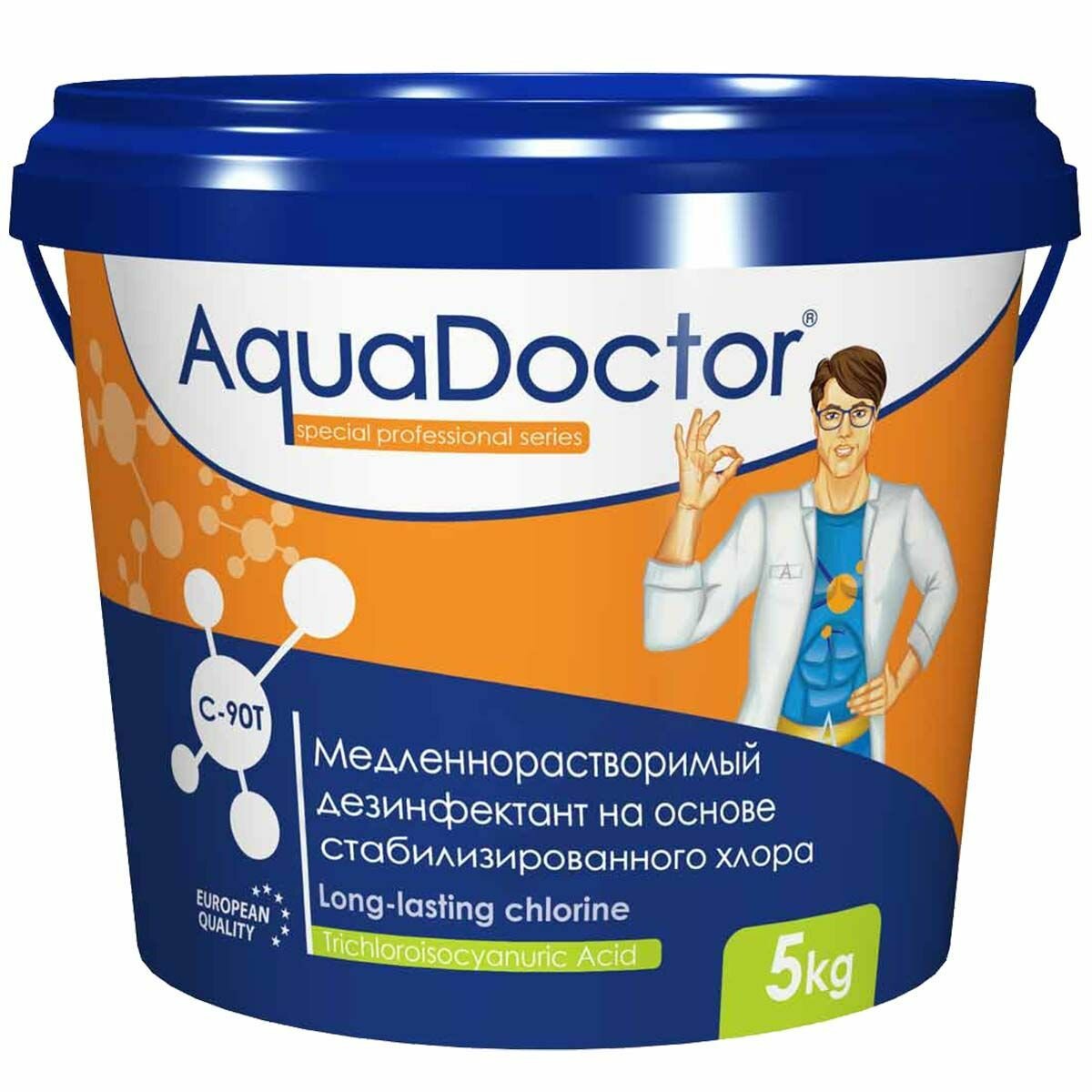 Дезинфектант AquaDoctor C-90T - 5 кг, в табл. 200 гр. медленнорастворимые хлорные таблетки для бассейна