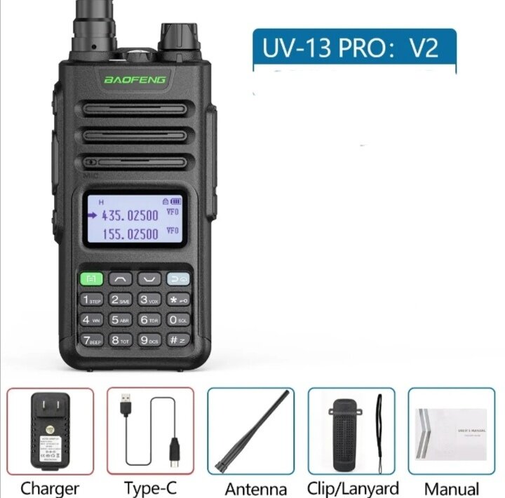 Рация BAOFENG UV-13 PRO V2( 136-174/400-520) МГц, 10 Ватт, без гарнитуры, цвет черный