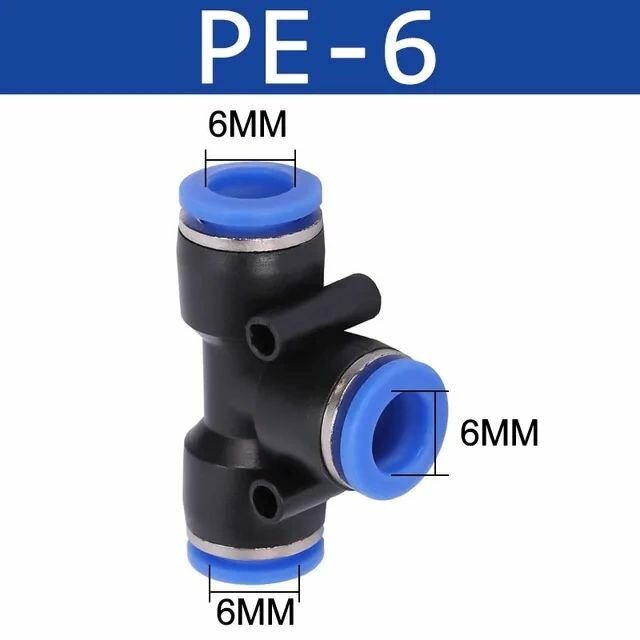 Пластиковый соединитель тройник PE 6 мм
