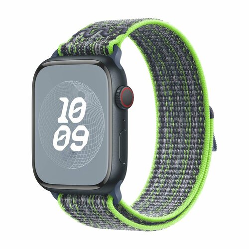 ремешок для apl watch 42 44 45 49mm milanese loop чёрный black Спортивный ремешок Apple Sport Loop Bright Green/Blue для Apple Watch Nike 42-44-45-49mm MTL43ZM/A