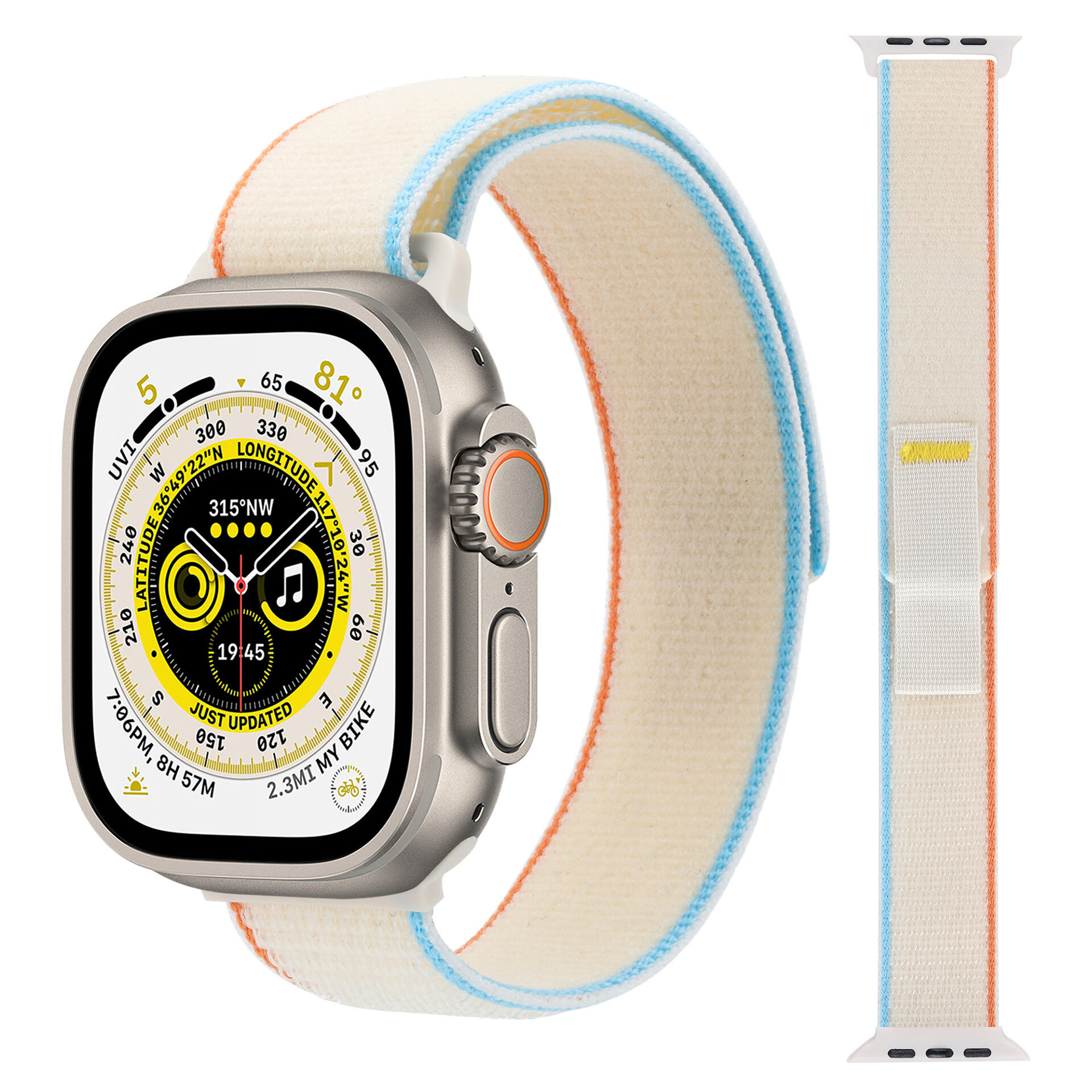 Ремешок нейлоновый Trail Loop для смарт-часов Apple Watch Series 1-9 и Ultra 42/44/45/49 мм, X9 Pro2 / X9+ Ultra2 / X8 Pro+, 07 молочно-белый