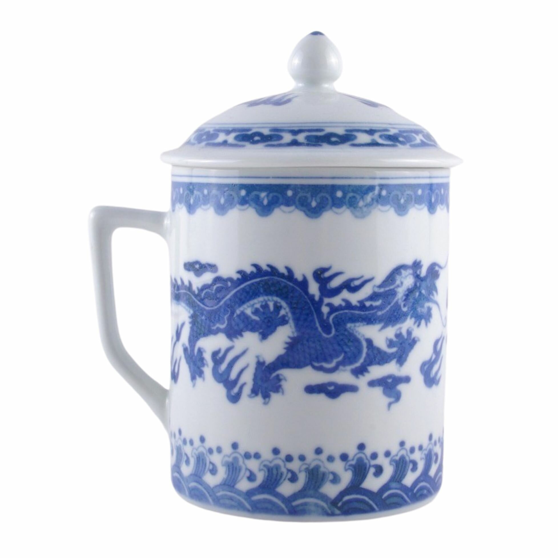 Чашка с крышкой заварочная "Синий дракон династии Мин. Символ 2024 года". Фарфор, роспись. Китай, Цзиндэчжэнь Кружка/ супница