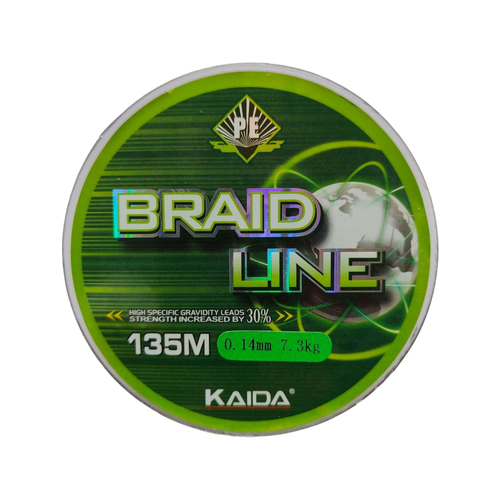 Плетеный шнур BRAID LINE Каида green 135m 0,14 мм 7.3кг плетенка kaida braid line