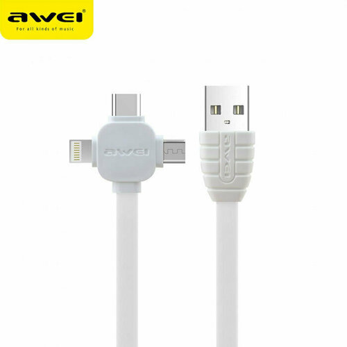 Универсальный кабель 3 в 1 Awei Multi Charging Cable CL-82 Micro USB/Lightning/Type-C адаптер awei cl 116l type c aux