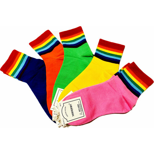 Носки МИНИBS, 5 пар, размер 36/41, синий, зеленый, розовый, желтый, красный хлопковые женские носки цветные поглощающие пот хлопковые носки 5 пар спортивных носков оптовая продажа