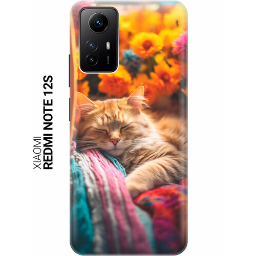 фото Силиконовый чехол на xiaomi redmi note 12s / сяоми редми ноут 12с с рисунком "спящий на пледе котик" slvgo