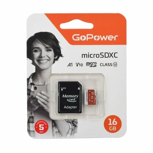 GoPower 16GB Class10 UHS-I (U3) 80 МБ/сек V10 с адаптером transcend microsd 64gb uhs i class10 60mb s 400х