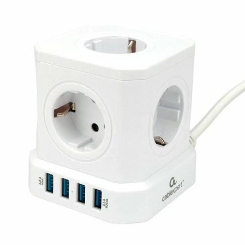 Сетевой фильтр Cablexpert Tower TWR-5-U4-W-2 5р 10А 4хUSB 31А 2м ур защиты 4 белый 1030905 2733₽