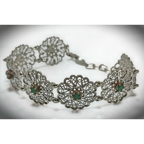 Браслет Эстерелла, серебро, 925 проба, родирование, бронзирование, агат, длина 17 см.