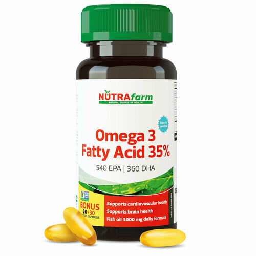 Омега 3 1000мг 60 капсул NUTRAFARM рыбий жир Omega 3, витамины для иммунитета, сердца и сосудов