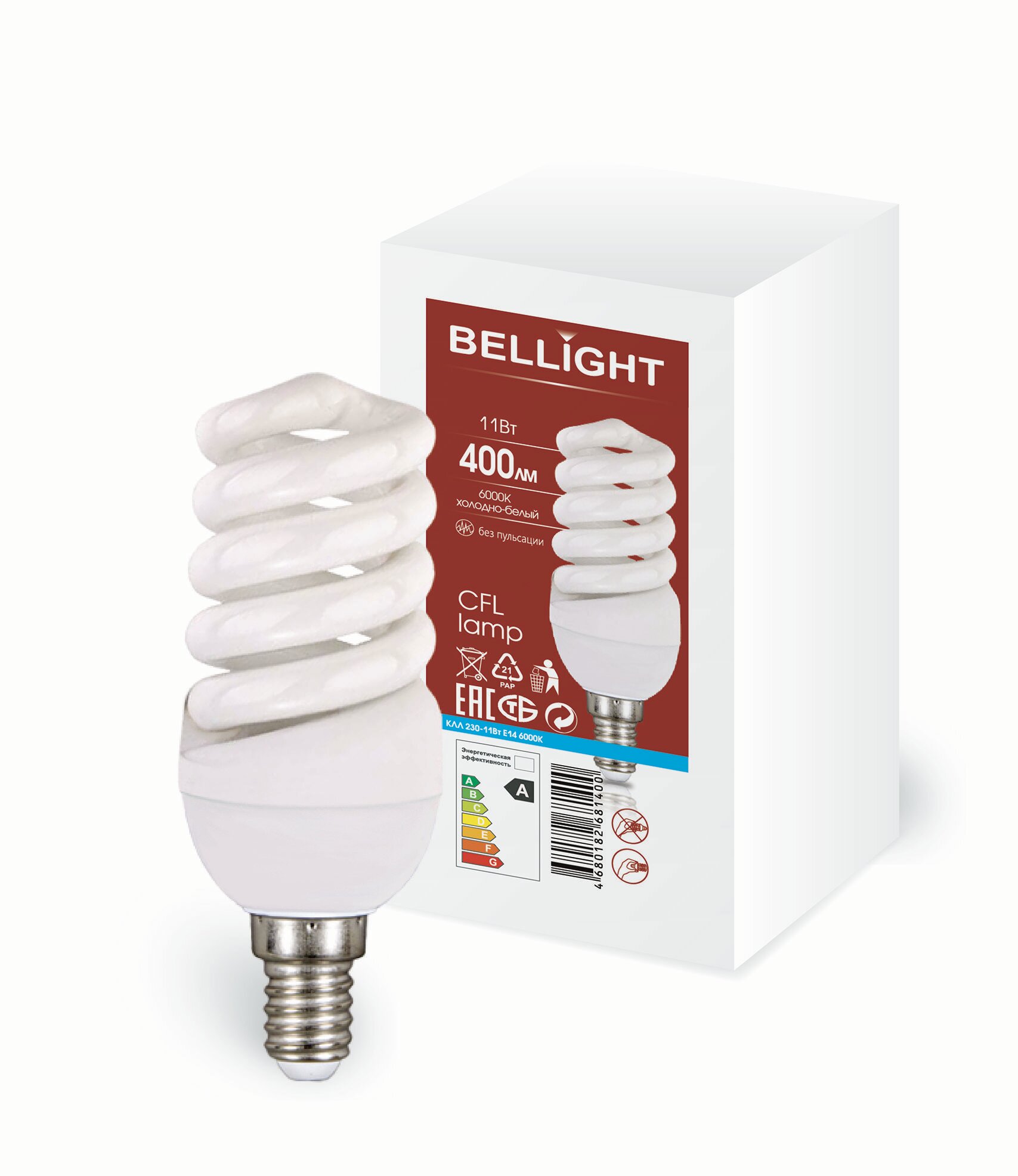 Лампа КЛЛ Bellight 230-11Вт Е14 6000К, 1шт