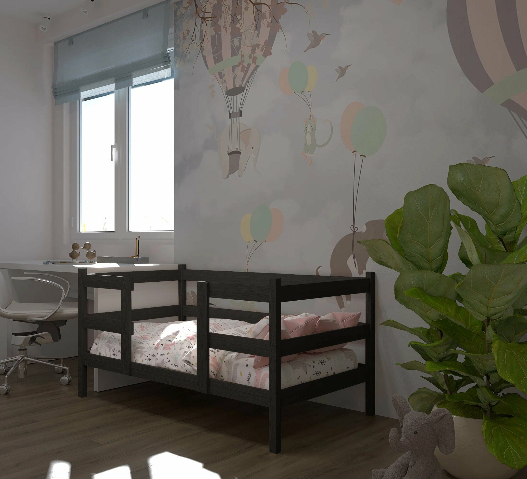 Кровать детская, подростковая "Кроха", спальное место 180х90, масло "Графит", из массива